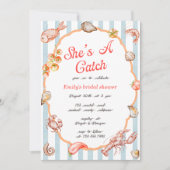She's A Catch Lobster Coastal Bridal Shower 招待状 (正面)