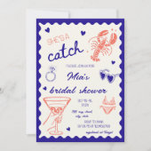 She's a catch Lobster Hand Drawn Bridal Shower 招待状 (正面)
