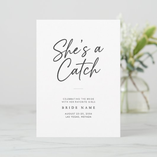 She's a Catch Modern Script Bachelorette Weekend 招待状 (スタンド正面)