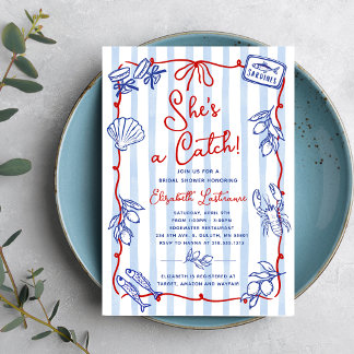 She's A Catch Whimsical Bridal Shower 招待状