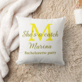 She's a catch yellow monogram bachelorette party n クッション (ブランケット)