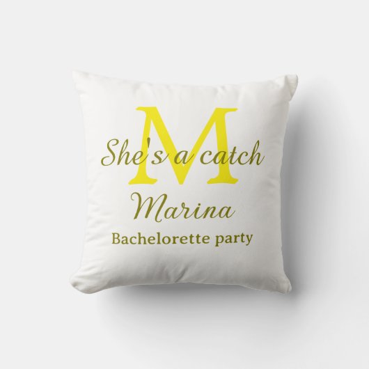 She's a catch yellow monogram bachelorette party n クッション (正面)