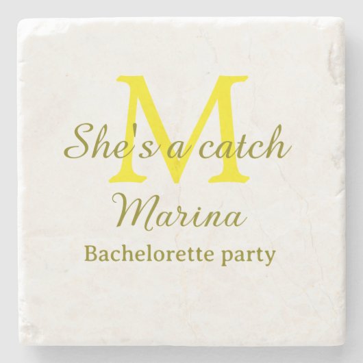 She's a catch yellow monogram bachelorette party n ストーンコースター (正面)