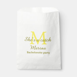 She's a catch yellow monogram bachelorette party n フェイバーバッグ