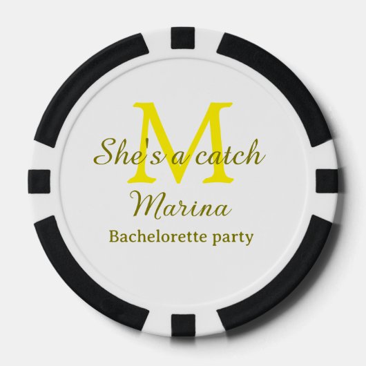 She's a catch yellow monogram bachelorette party n ポーカーチップ (正面)