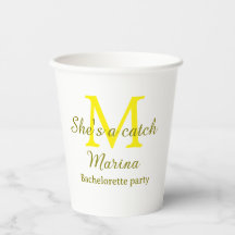 She's a catch yellow monogram bachelorette party n