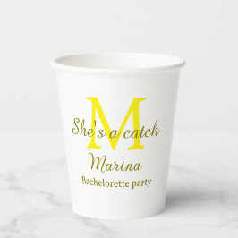 She's a catch yellow monogram bachelorette party n 紙コップ