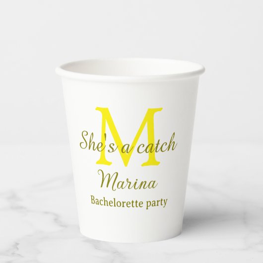She's a catch yellow monogram bachelorette party n 紙コップ (正面)
