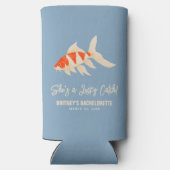 She's A Lucky Catch Koi Fish Blue Bachelorette スリム缶クーラー (裏面)