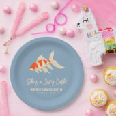 She's A Lucky Catch Koi Fish Blue Bachelorette ペーパープレート (パーティー)
