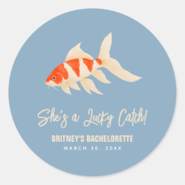 She's A Lucky Catch Koi Fish Blue Bachelorette ラウンドシール