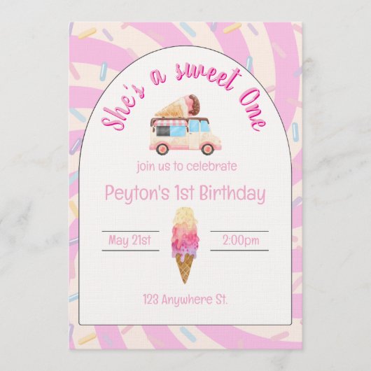 She's a sweet one! first birthday invitation 招待状 (正面)