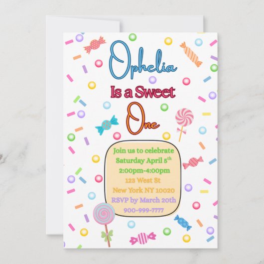 She's a Sweet One First Birthday Party Invitation サンキューカード (正面)