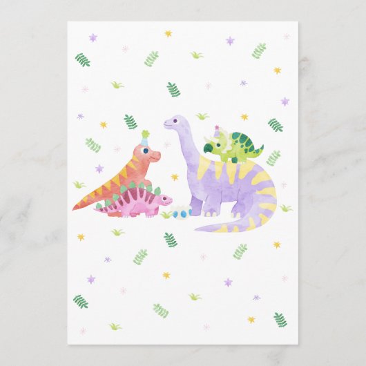 She's a Three rex Trex Dinosaur Birthday 招待状 (裏面)