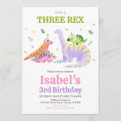 She's a Three rex Trex Dinosaur Birthday 招待状 (正面)