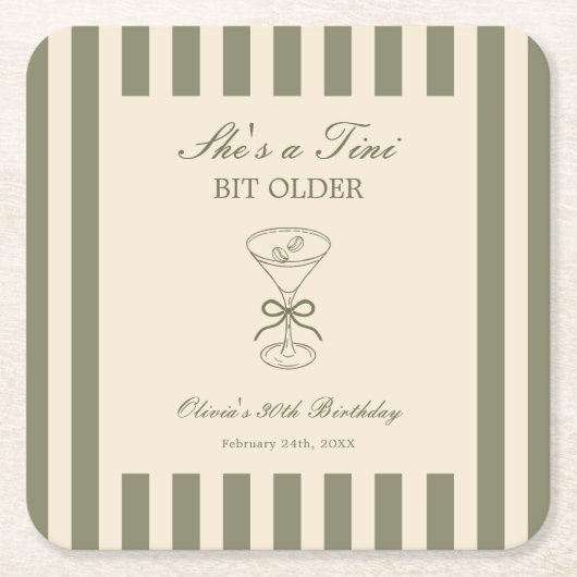 She's A Tini Bit Older Coffee Martini Birthday スクエアペーパーコースター (正面)