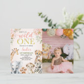 She's a Wild One Floral Safari Birthday Photo 招待状 (スタンド正面)