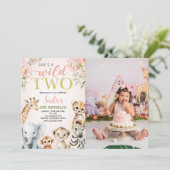 She's a Wild Two Floral Safari Birthday Photo 招待状 (スタンド正面)
