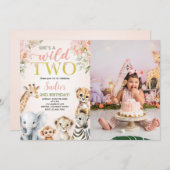 She's a Wild Two Floral Safari Birthday Photo 招待状 (正面/裏面)