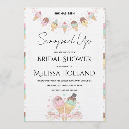 She's Been Scooped Up Ice Cream Bridal Shower 招待状 (正面)