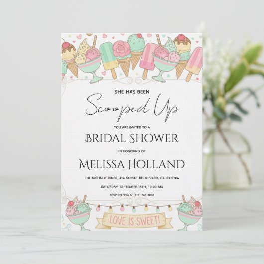 She's Been Scooped Up Ice Cream Bridal Shower 招待状 (スタンド正面)