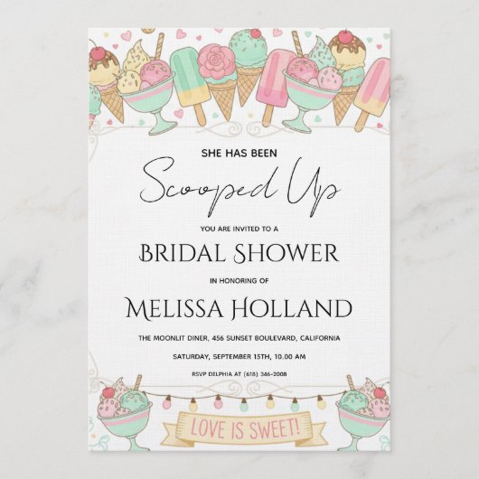 She's Been Scooped Up Ice Cream Bridal Shower 招待状 (正面)