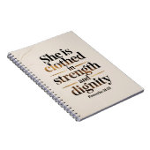 She's clothed in strength. Bible verse notebook ノートブック (右側)