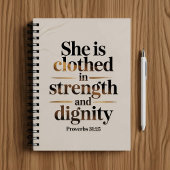 She's clothed in strength. Bible verse notebook  ノートブック