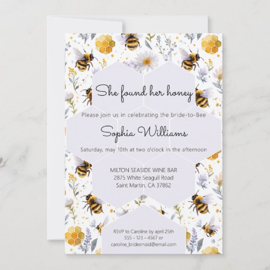 She's Found Her Honey Bees Floral Bridal Shower 招待状 (正面)