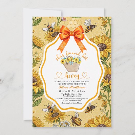 Shes Found Her Honey Bridal Shower 招待状 (正面)