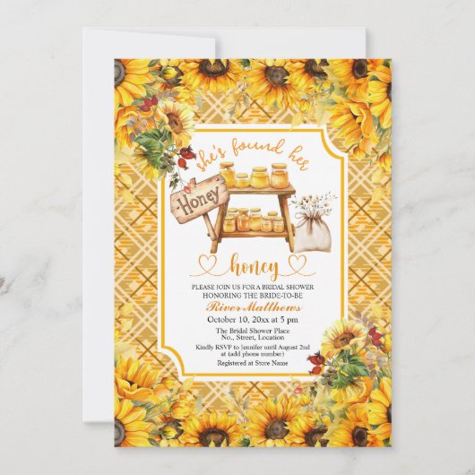 Shes Found Her Honey QR Code Bridal Shower 招待状 (正面)