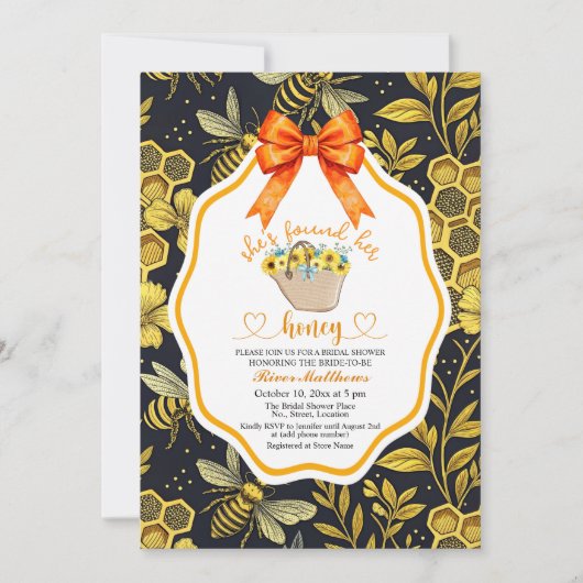 Shes Found Her Honey QR Code Bridal Shower 招待状 (正面)