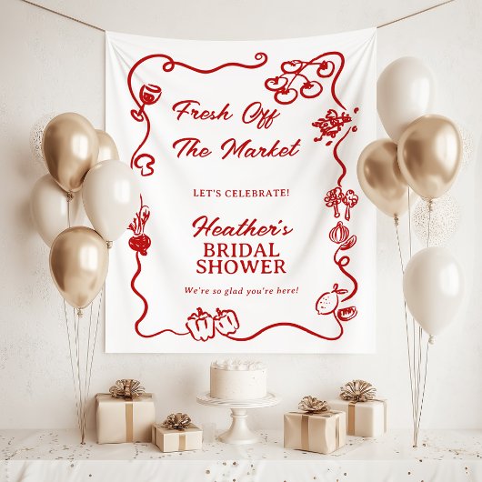 She's Fresh Off The Market Bridal Shower Sign タペストリー