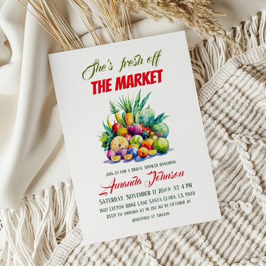 She's Fresh Off the Market Farmhouse Bridal Shower 招待状