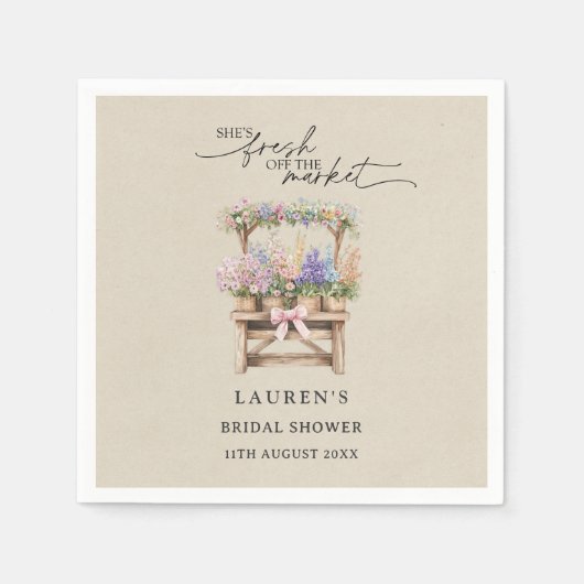 She's Fresh Off the Market Floral Bridal Shower スタンダードカクテルナプキン (正面)