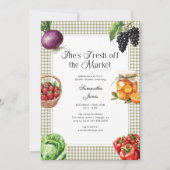 She's Fresh Off The Market Gingham Bridal Shower 招待状 (正面)