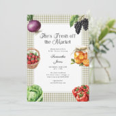 She's Fresh Off The Market Gingham Bridal Shower 招待状 (スタンド正面)