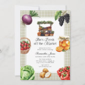 She's Fresh Off The Market Gingham Bridal Shower 招待状 (正面)