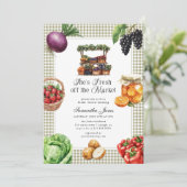 She's Fresh Off The Market Gingham Bridal Shower 招待状 (スタンド正面)