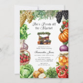 She's Fresh Off The Market Gingham Bridal Shower 招待状 (正面)