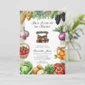 She's Fresh Off The Market Gingham Bridal Shower 招待状 (スタンド正面)