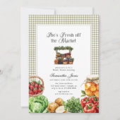 She's Fresh Off The Market Gingham Bridal Shower 招待状 (正面)