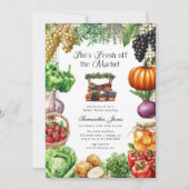 She's Fresh Off The Market Gingham Bridal Shower 招待状 (正面)