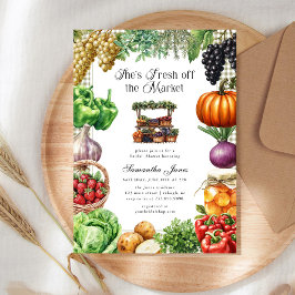 She's Fresh Off The Market Gingham Bridal Shower 招待状