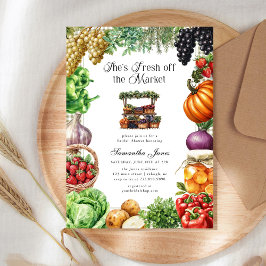 She's Fresh Off The Market Gingham Bridal Shower 招待状