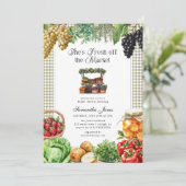 She's Fresh Off The Market Gingham Bridal Shower 招待状 (スタンド正面)