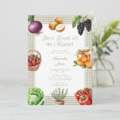 She's Fresh Off The Market Gingham Bridal Shower 招待状 (スタンド正面)