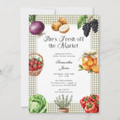 She's Fresh Off The Market Gingham Bridal Shower 招待状 (正面)