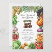 She's Fresh Off The Market Gingham Bridal Shower 招待状 (正面)