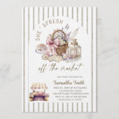 She's Fresh Off the Market Striped Bridal Shower 招待状 (正面)
